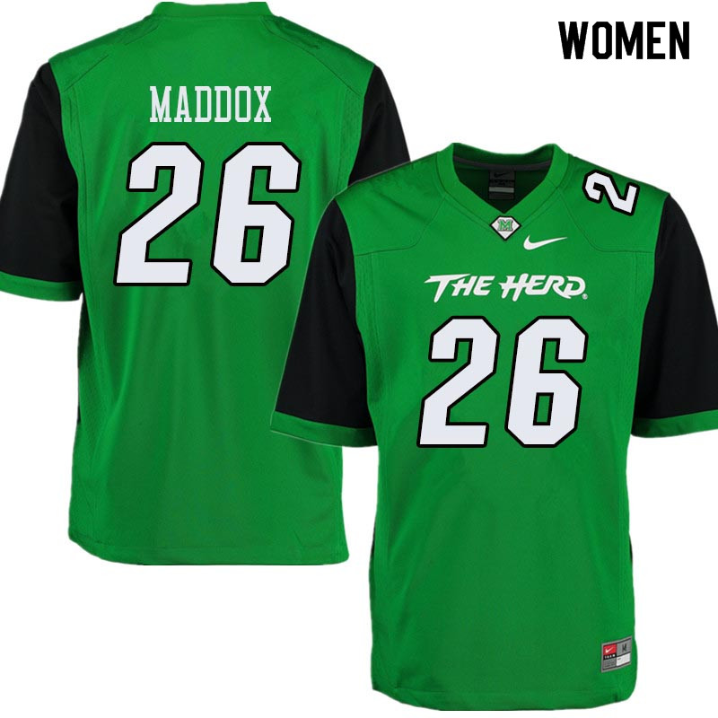 Women #26 Jeremiah Maddox Marshall Thundering Herd College Football Jerseys Sale-Green - Click Image to Close